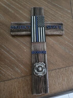 American Flag Decorative Family Crosses Wall Decor Police Badge Cross Christian